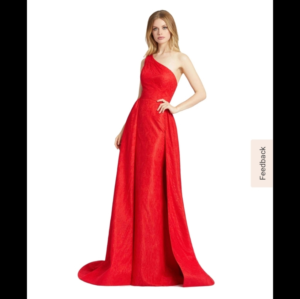 Mac Duggal One-Shoulder Lace A-Line Gown